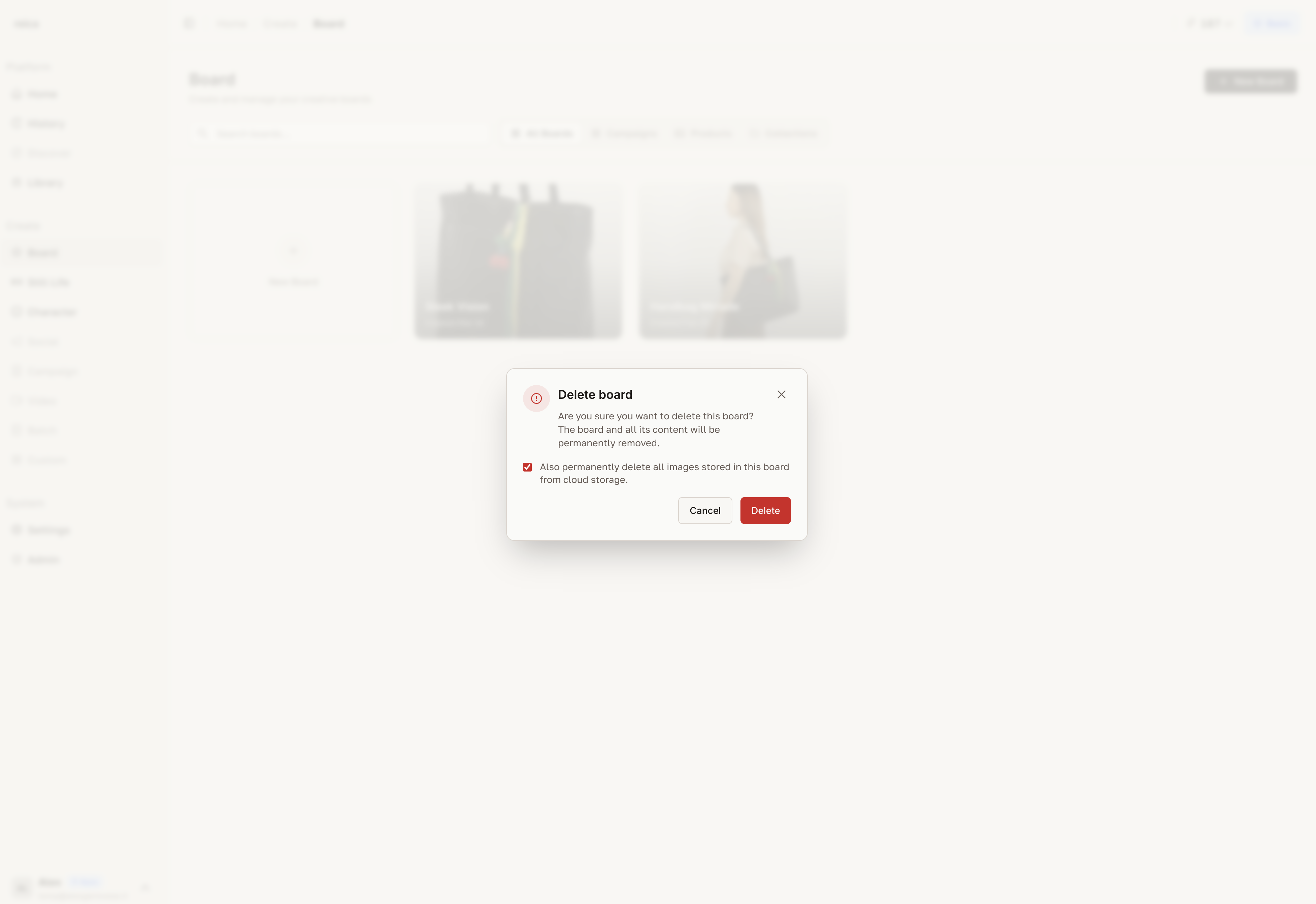 Deleting a board and its images
