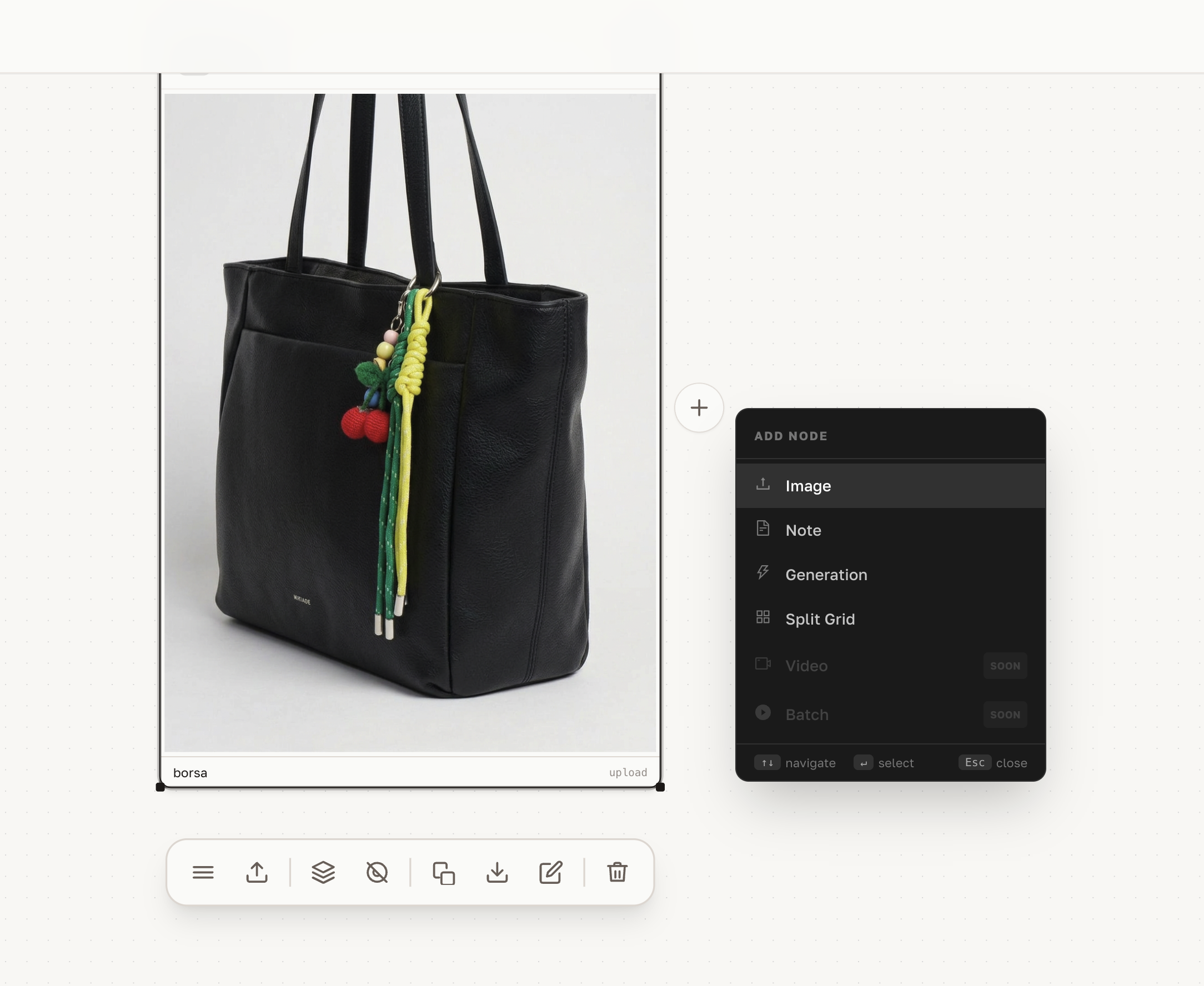 Node link menu — connect nodes to build generation chains