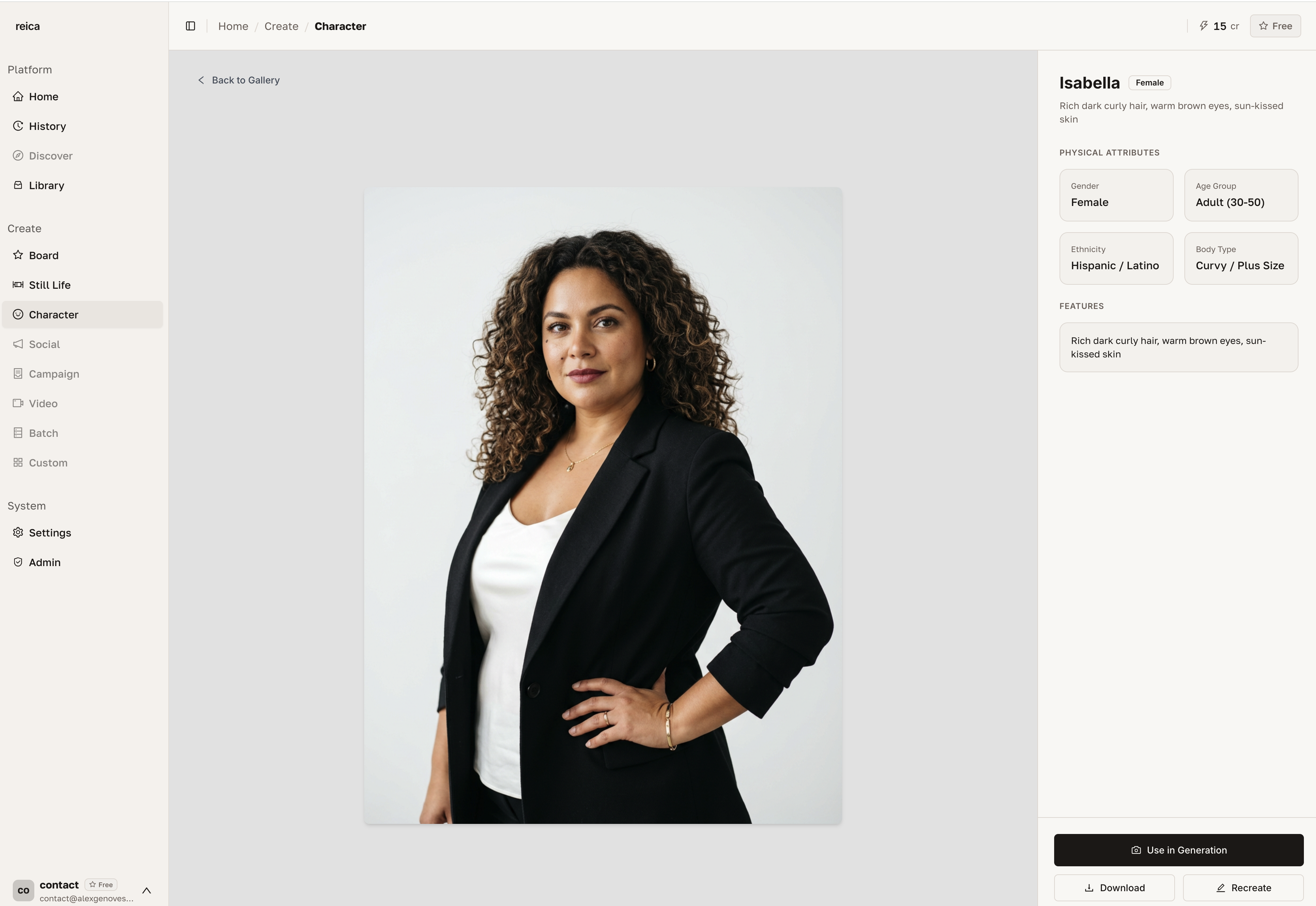 Character options panel showing all available actions