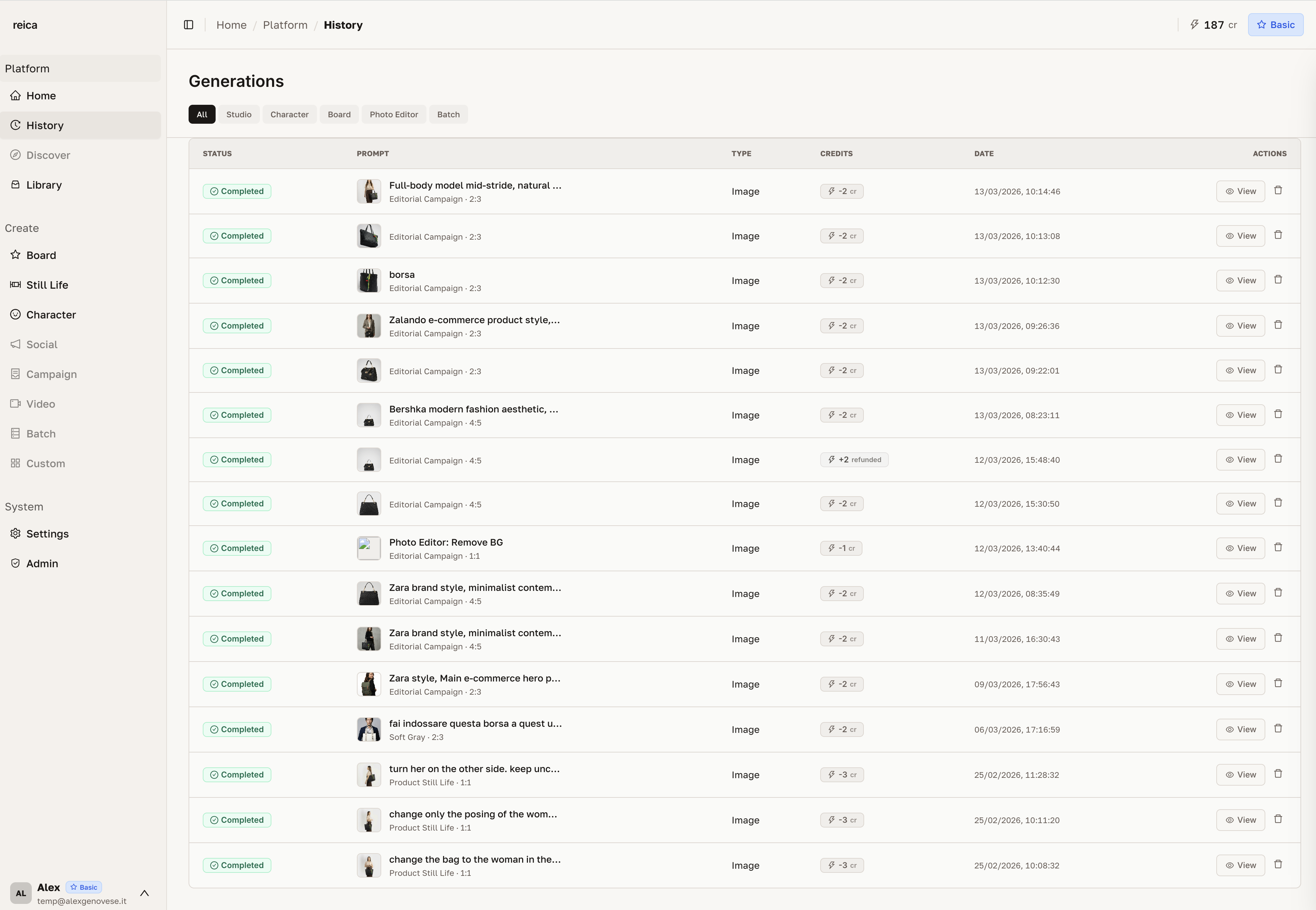 All generations with details for each one