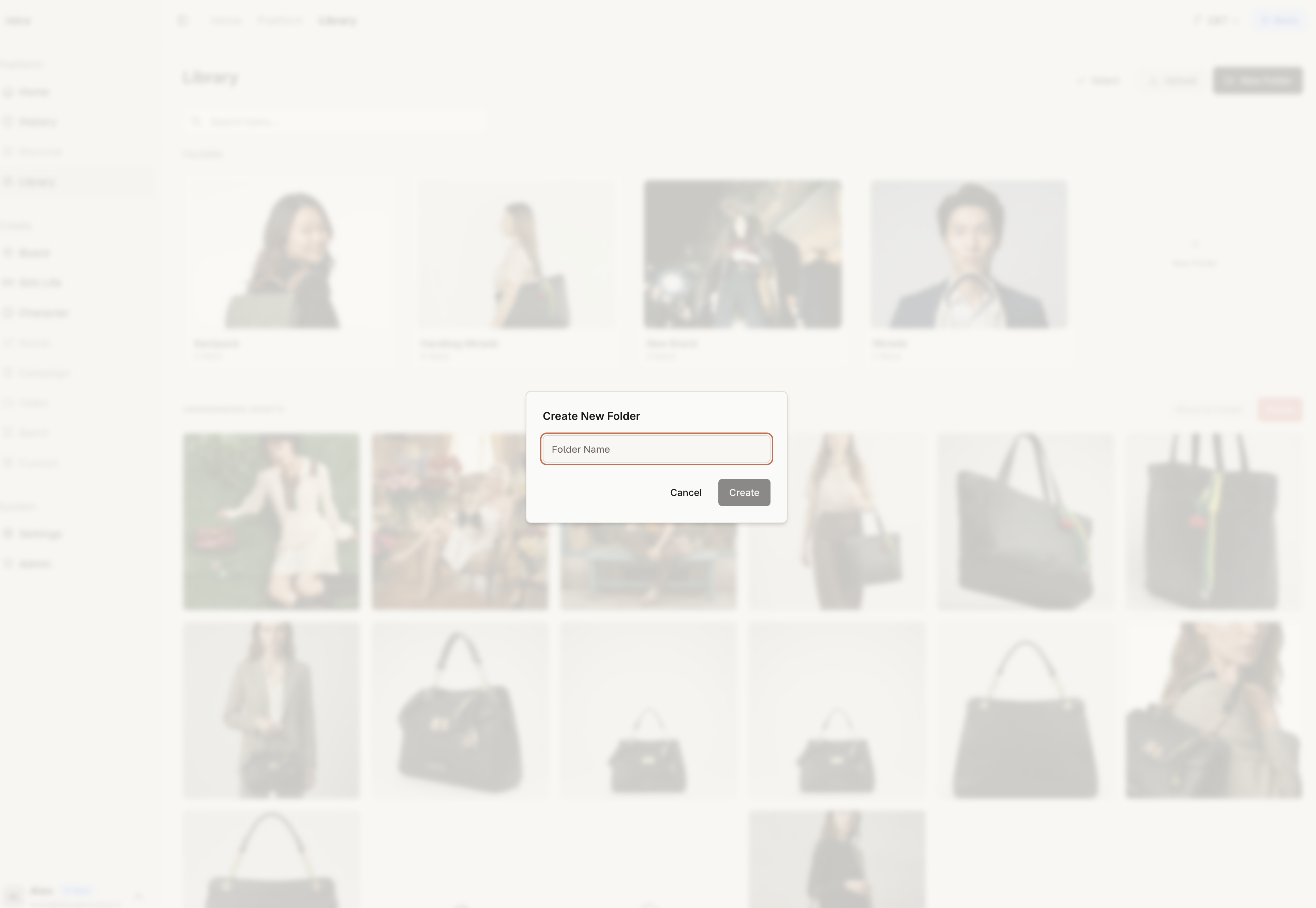 Creating a new folder in the Reica Library