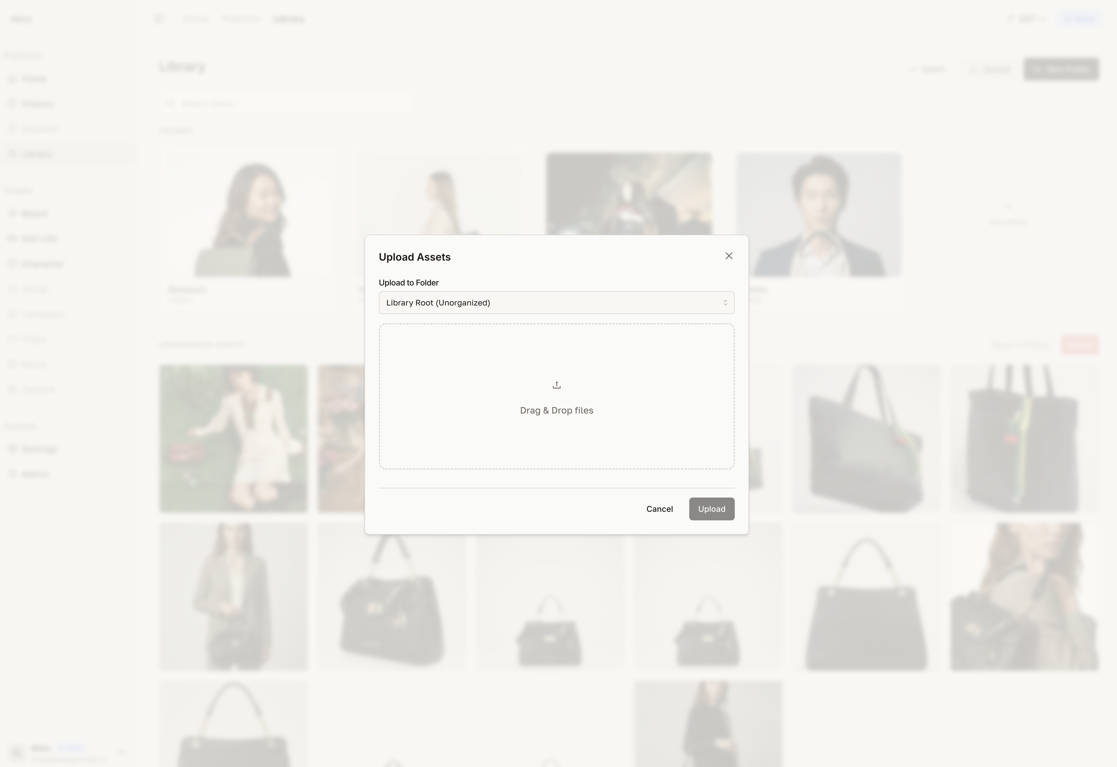Uploading an image to a folder or the Library