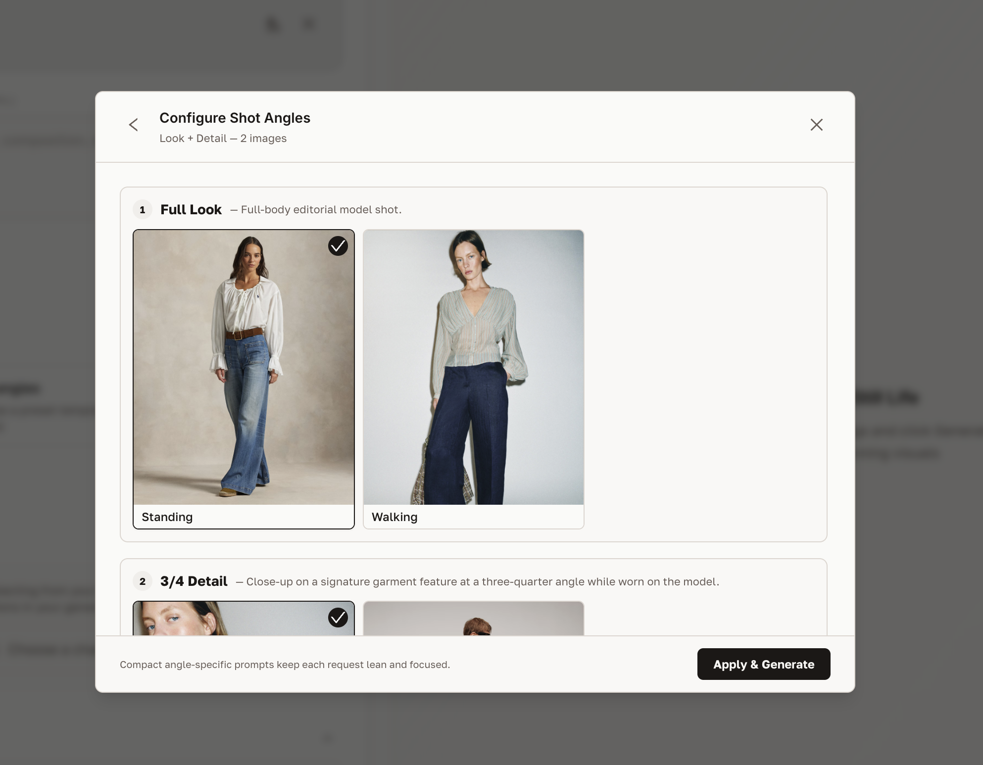 Body pose selection panel