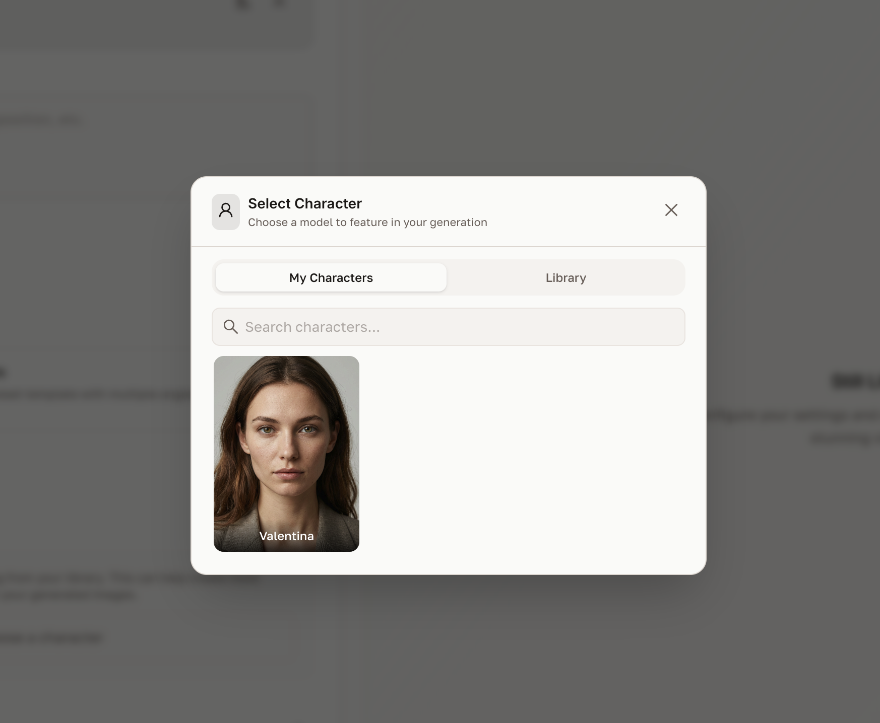 Choose a character from your library or Reica defaults