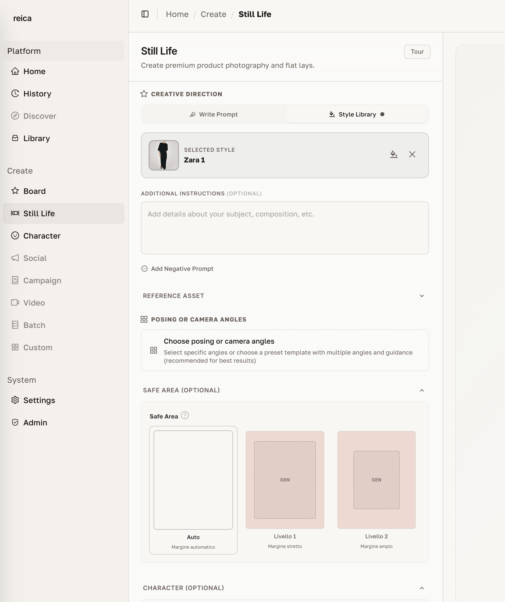 Safe area product positioning on the canvas